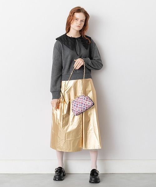 Casselini（キャセリーニ）の「Casselini(キャセリーニ)ジャガード口金バッグ（ショルダーバッグ・レディース・ブラック/クリーム/ラベンダー・FREE）」の9枚目の写真