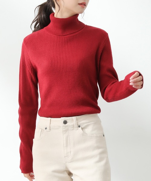 Honeys（ハニーズ）の「あったかリブ編タートル（ニット/セーター・レディース・ライトベージュ/モカ/レッド/ブルー/ブラック/杢グレー/ブラウン/アイボリー/イエロー・LL/L/S/M）」の9枚目の写真