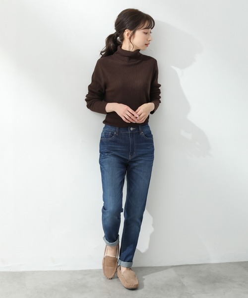 Honeys（ハニーズ）の「あったかリブ編タートル（ニット/セーター・レディース・ライトベージュ/モカ/レッド/ブルー/ブラック/杢グレー/ブラウン/アイボリー/イエロー・LL/L/S/M）」の16枚目の写真