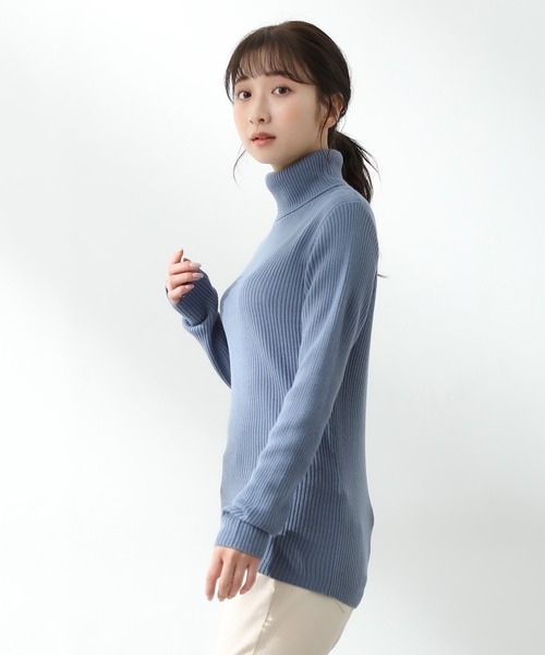 Honeys（ハニーズ）の「あったかリブ編タートル（ニット/セーター・レディース・ライトベージュ/モカ/レッド/ブルー/ブラック/杢グレー/ブラウン/アイボリー/イエロー・LL/L/S/M）」の20枚目の写真