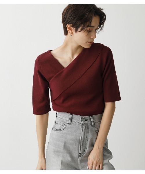 AZUL by moussy（アズールバイマウジー）の「ASYMMETRY CROSS KNIT TOPS/アシンメトリークロスニットトップス（ニット/セーター・レディース・グリーン/マジェンタ/ブラック/ライトベージュ・MEDIUM/SMALL）」の16枚目の写真