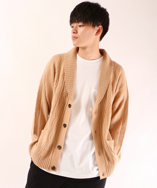 FUNALIVE(ファンアライブ)の「5GGケーブルショールカーディガン(カーディガン/ボレロ・メンズ・ブラック/カーキ/ベージュ/杢グレー/ワイン/ネイビー/チャコールグレー/ホワイト・M/S/XL/L)」の5枚目の写真