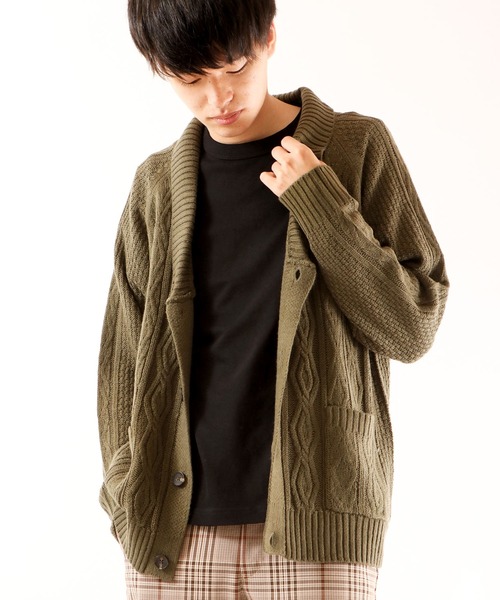 FUNALIVE(ファンアライブ)の「5GGケーブルショールカーディガン(カーディガン/ボレロ・メンズ・ブラック/カーキ/ベージュ/杢グレー/ワイン/ネイビー/チャコールグレー/ホワイト・M/S/XL/L)」の6枚目の写真