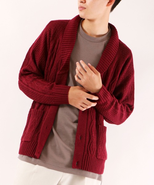 FUNALIVE(ファンアライブ)の「5GGケーブルショールカーディガン(カーディガン/ボレロ・メンズ・ブラック/カーキ/ベージュ/杢グレー/ワイン/ネイビー/チャコールグレー/ホワイト・M/S/XL/L)」の8枚目の写真