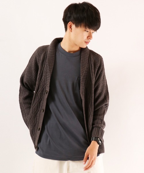 FUNALIVE(ファンアライブ)の「5GGケーブルショールカーディガン(カーディガン/ボレロ・メンズ・ブラック/カーキ/ベージュ/杢グレー/ワイン/ネイビー/チャコールグレー/ホワイト・M/S/XL/L)」の3枚目の写真