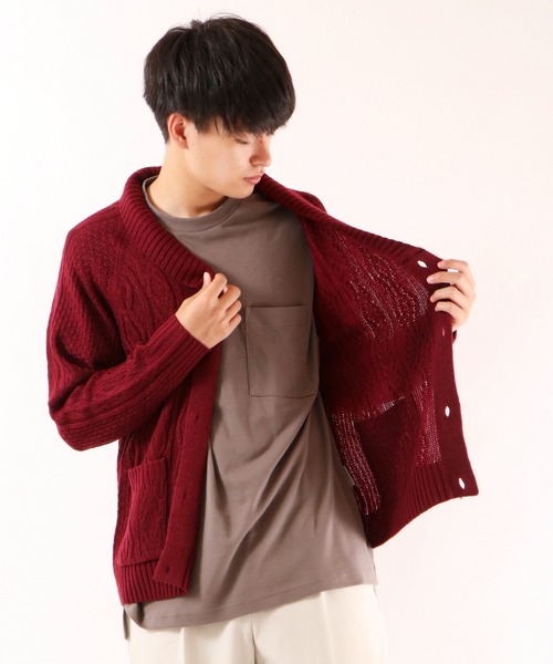 FUNALIVE(ファンアライブ)の「5GGケーブルショールカーディガン(カーディガン/ボレロ・メンズ・ブラック/カーキ/ベージュ/杢グレー/ワイン/ネイビー/チャコールグレー/ホワイト・M/S/XL/L)」の19枚目の写真