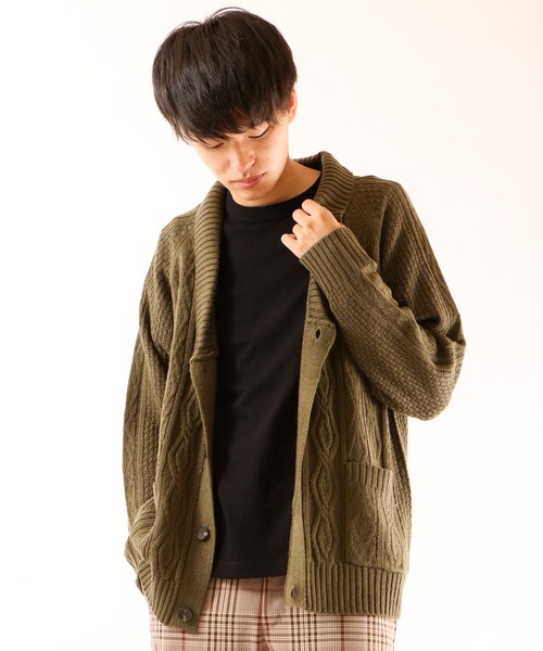 FUNALIVE(ファンアライブ)の「5GGケーブルショールカーディガン(カーディガン/ボレロ・メンズ・ブラック/カーキ/ベージュ/杢グレー/ワイン/ネイビー/チャコールグレー/ホワイト・M/S/XL/L)」の11枚目の写真