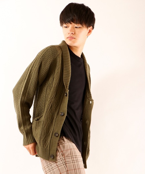 FUNALIVE(ファンアライブ)の「5GGケーブルショールカーディガン(カーディガン/ボレロ・メンズ・ブラック/カーキ/ベージュ/杢グレー/ワイン/ネイビー/チャコールグレー/ホワイト・M/S/XL/L)」の13枚目の写真