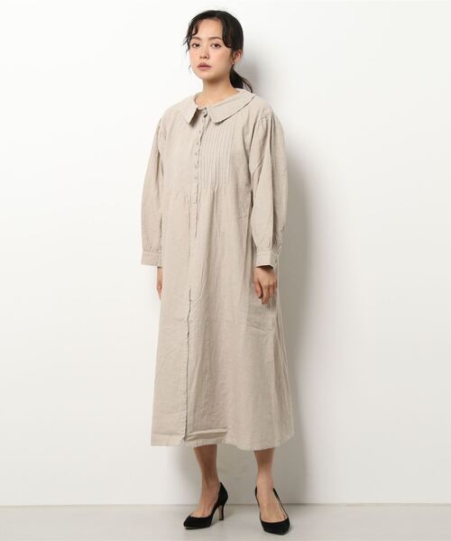 Samansa Mos2（サマンサ モスモス）の「ラウンドカラーワンピース（ワンピース・レディース・ブラック/ベージュ/ブルー/キャメル・ﾌﾘ-）」の5枚目の写真