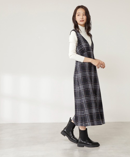 N.（N. Natural Beauty Basic）（エヌエヌナチュラルビューティーベーシック）の「◆ロービングツイードジャンパースカート（ジャンパースカート・レディース・ネイビー/ブラウン・MEDIUM）」の6枚目の写真