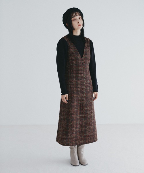 N.（N. Natural Beauty Basic）（エヌエヌナチュラルビューティーベーシック）の「◆ロービングツイードジャンパースカート（ジャンパースカート・レディース・ネイビー/ブラウン・MEDIUM）」の12枚目の写真