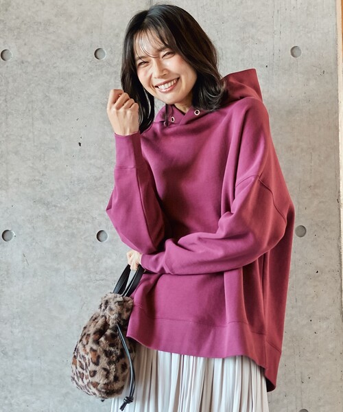 ANY(エニィ)の「【裏起毛・8色展開】ライトコットンスウェット パーカー(Tシャツ/カットソー・レディース・ライトグレー系/ブラック系/黄土色系/ホワイト系/ライラック系/オールドローズ系/ベージュ系/ピンク系・4)」の8枚目の写真
