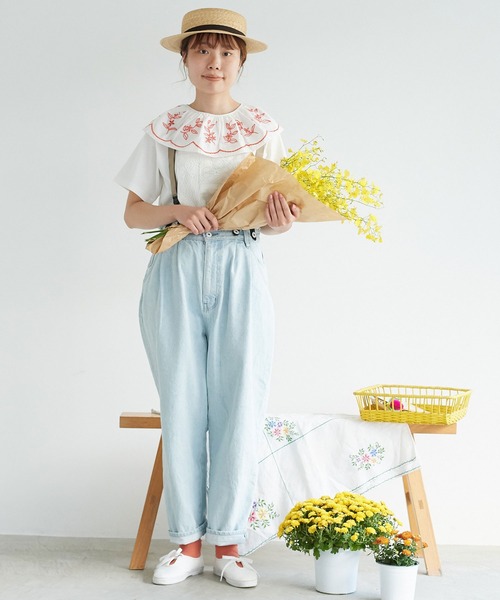美品✨マーブルシュッド 半袖刺繍ブラウス 襟付 花柄 コットン100% 楽天市場】ブラウス コットンリネン 刺しゅう レディース