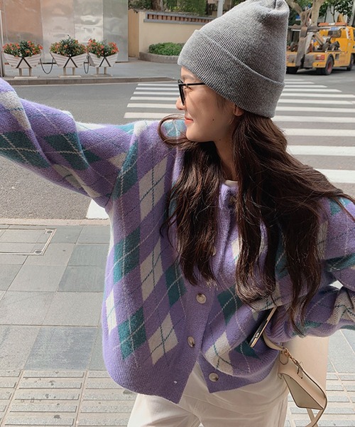 meJane（ミージェーン）の「春色アーガイルニットカーディガン