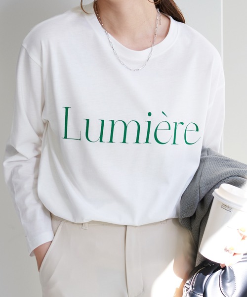 DISCOAT(ディスコート)の「【WEB限定】フレンチロゴロングTシャツ(Tシャツ/カットソー・レディース・チャコールグレー/アイボリー/ホワイト×グリーン/ホワイト×ブラック・FREE)」の2枚目の写真