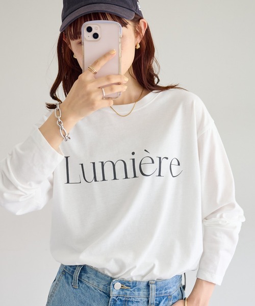 DISCOAT(ディスコート)の「【WEB限定】フレンチロゴロングTシャツ(Tシャツ/カットソー・レディース・チャコールグレー/アイボリー/ホワイト×グリーン/ホワイト×ブラック・FREE)」の3枚目の写真