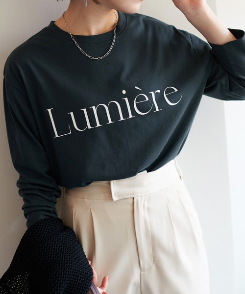 DISCOAT(ディスコート)の「【WEB限定】フレンチロゴロングTシャツ(Tシャツ/カットソー・レディース・チャコールグレー/アイボリー/ホワイト×グリーン/ホワイト×ブラック・FREE)」の4枚目の写真