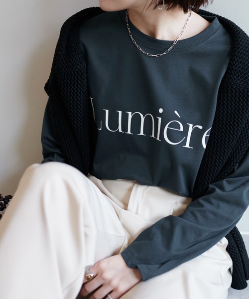 DISCOAT(ディスコート)の「【WEB限定】フレンチロゴロングTシャツ(Tシャツ/カットソー・レディース・チャコールグレー/アイボリー/ホワイト×グリーン/ホワイト×ブラック・FREE)」の16枚目の写真