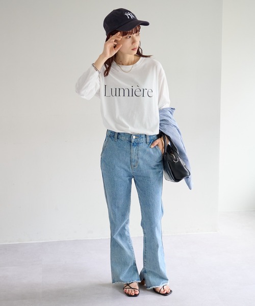 DISCOAT(ディスコート)の「【WEB限定】フレンチロゴロングTシャツ(Tシャツ/カットソー・レディース・チャコールグレー/アイボリー/ホワイト×グリーン/ホワイト×ブラック・FREE)」の14枚目の写真