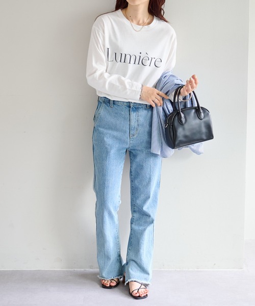 DISCOAT(ディスコート)の「【WEB限定】フレンチロゴロングTシャツ(Tシャツ/カットソー・レディース・チャコールグレー/アイボリー/ホワイト×グリーン/ホワイト×ブラック・FREE)」の13枚目の写真