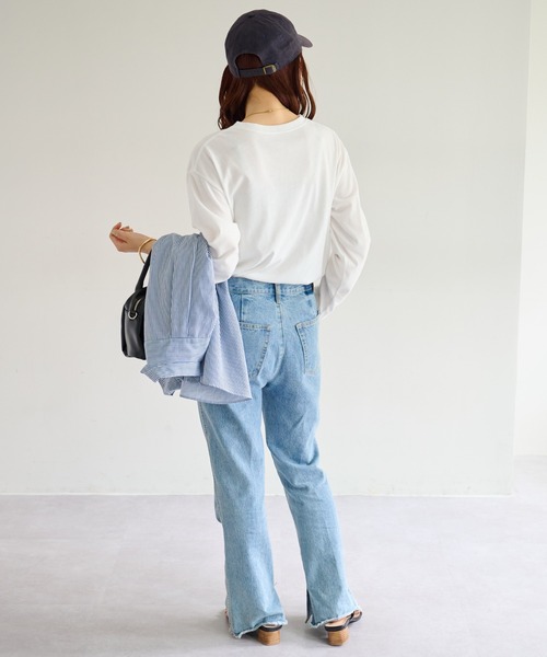 DISCOAT(ディスコート)の「【WEB限定】フレンチロゴロングTシャツ(Tシャツ/カットソー・レディース・チャコールグレー/アイボリー/ホワイト×グリーン/ホワイト×ブラック・FREE)」の12枚目の写真