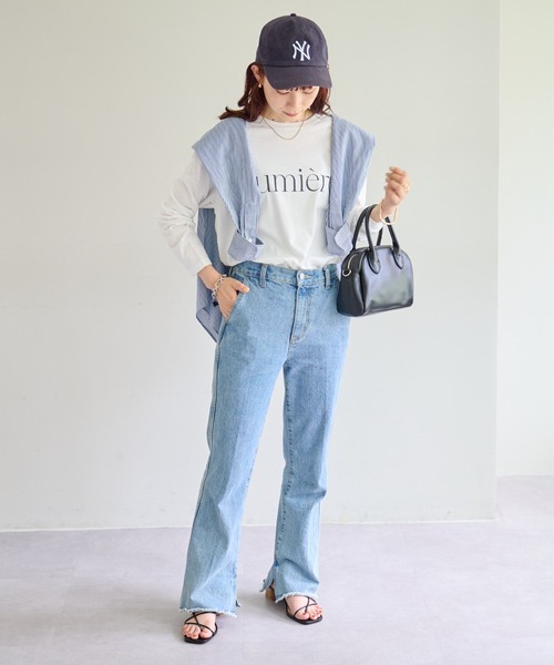 DISCOAT(ディスコート)の「【WEB限定】フレンチロゴロングTシャツ(Tシャツ/カットソー・レディース・チャコールグレー/アイボリー/ホワイト×グリーン/ホワイト×ブラック・FREE)」の8枚目の写真