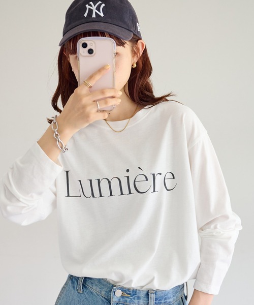 DISCOAT(ディスコート)の「【WEB限定】フレンチロゴロングTシャツ(Tシャツ/カットソー・レディース・チャコールグレー/アイボリー/ホワイト×グリーン/ホワイト×ブラック・FREE)」の7枚目の写真