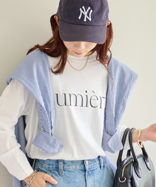 DISCOAT(ディスコート)の「【WEB限定】フレンチロゴロングTシャツ(Tシャツ/カットソー・レディース・チャコールグレー/アイボリー/ホワイト×グリーン/ホワイト×ブラック・FREE)」の6枚目の写真