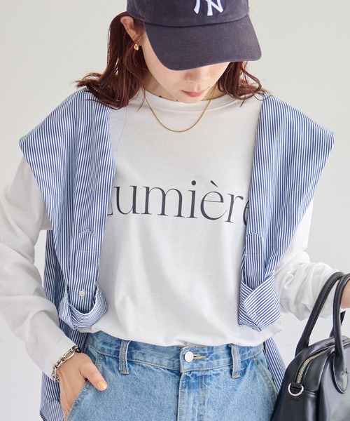 DISCOAT(ディスコート)の「【WEB限定】フレンチロゴロングTシャツ(Tシャツ/カットソー・レディース・チャコールグレー/アイボリー/ホワイト×グリーン/ホワイト×ブラック・FREE)」の5枚目の写真