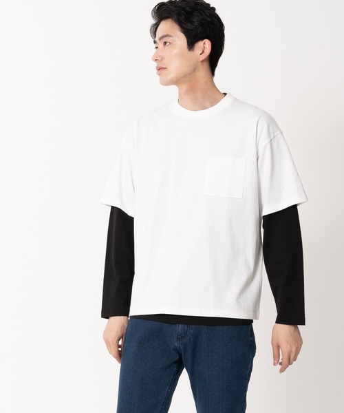 Blue Standard (ブルースタンダード)の「【BLUE STANDARD/ブルースタンダード】ポケット付きビッグTシャツ ルーズロンT 2枚セット コットン100%(Tシャツ/カットソー・メンズ・ホワイト/ダークグリーン/オフホワイト/ダークベージュ/ブラック・MEDIUM/X-LARGE/LARGE)」の3枚目の写真