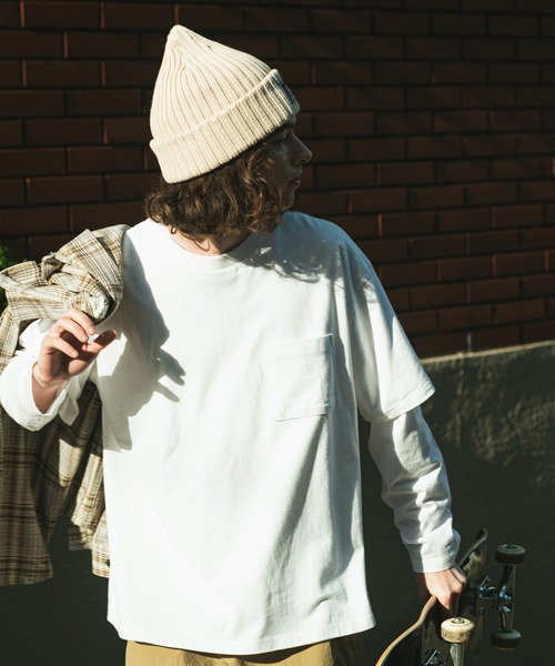 Blue Standard (ブルースタンダード)の「【BLUE STANDARD/ブルースタンダード】ポケット付きビッグTシャツ ルーズロンT 2枚セット コットン100%(Tシャツ/カットソー・メンズ・ホワイト/ダークグリーン/オフホワイト/ダークベージュ/ブラック・MEDIUM/X-LARGE/LARGE)」の1枚目の写真
