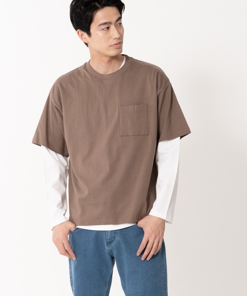 Blue Standard (ブルースタンダード)の「【BLUE STANDARD/ブルースタンダード】ポケット付きビッグTシャツ ルーズロンT 2枚セット コットン100%(Tシャツ/カットソー・メンズ・ホワイト/ダークグリーン/オフホワイト/ダークベージュ/ブラック・MEDIUM/X-LARGE/LARGE)」の4枚目の写真