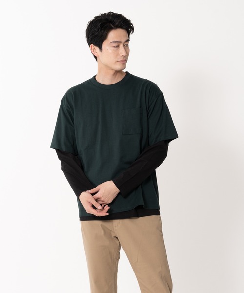 Blue Standard (ブルースタンダード)の「【BLUE STANDARD/ブルースタンダード】ポケット付きビッグTシャツ ルーズロンT 2枚セット コットン100%(Tシャツ/カットソー・メンズ・ホワイト/ダークグリーン/オフホワイト/ダークベージュ/ブラック・MEDIUM/X-LARGE/LARGE)」の5枚目の写真