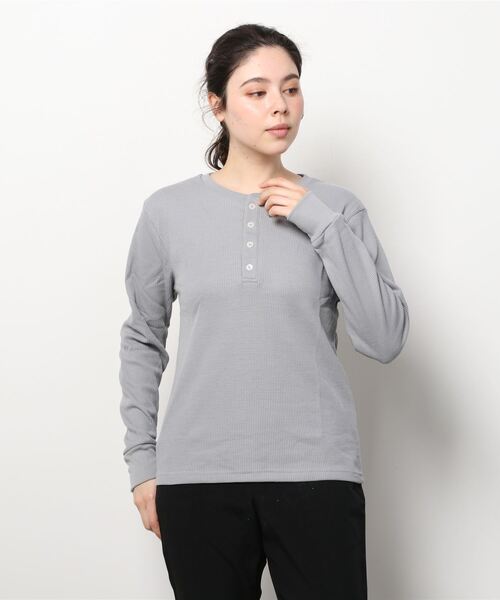 INNOCENT（イノセント）の「『RDS』ヘンリーネック　サーマルロングスリーブＴシャツ（Tシャツ/カットソー・レディース・ホワイト/グレー/ライトピンク/カーキ/ブラック/ベージュ/ネイビー・MEDIUM/X-LARGE/LARGE）」の14枚目の写真