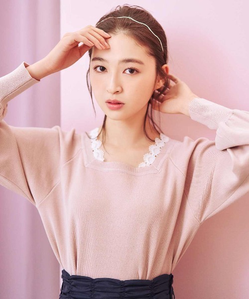 WILLSELECTION（ウィルセレクション）の「レースVスクエア2wayニット（ニット/セーター・レディース・ピンク/ミント/ライトベージュ/ラベンダー・MEDIUM）」の5枚目の写真