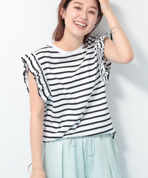 Rie Miller(リエミラー)の「ボーダーフリル袖Tシャツ(Tシャツ/カットソー・レディース・ホワイト系その他4/ホワイト系その他5・38)」の10枚目の写真