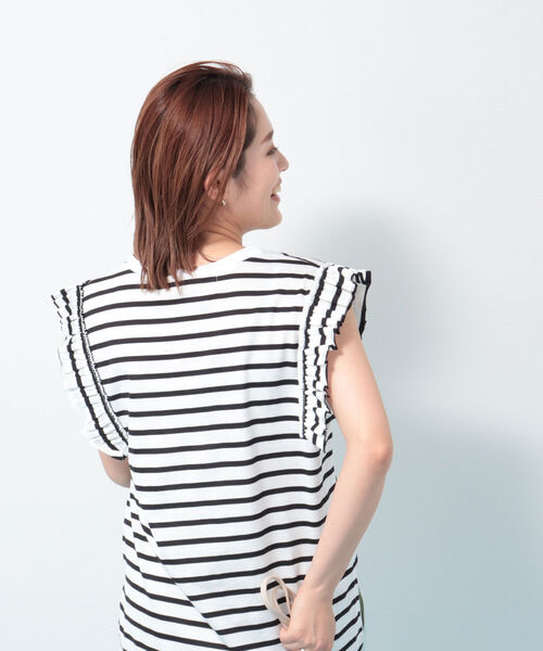 Rie Miller(リエミラー)の「ボーダーフリル袖Tシャツ(Tシャツ/カットソー・レディース・ホワイト系その他4/ホワイト系その他5・38)」の12枚目の写真