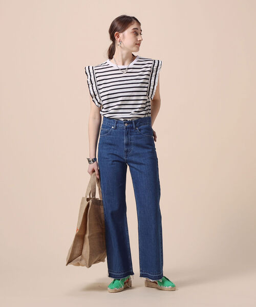 Rie Miller(リエミラー)の「ボーダーフリル袖Tシャツ(Tシャツ/カットソー・レディース・ホワイト系その他4/ホワイト系その他5・38)」の5枚目の写真