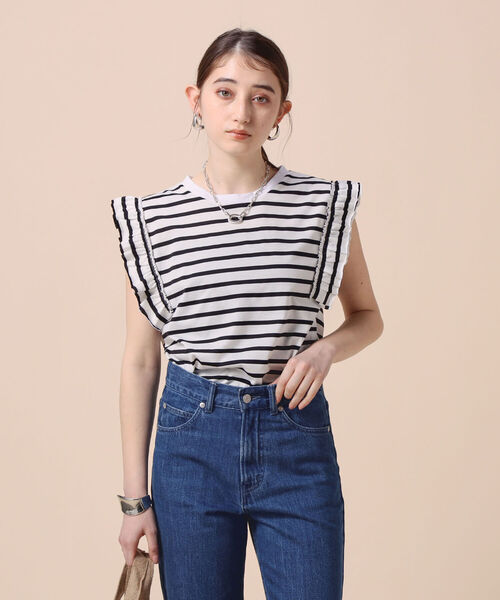 Rie Miller(リエミラー)の「ボーダーフリル袖Tシャツ(Tシャツ/カットソー・レディース・ホワイト系その他4/ホワイト系その他5・38)」の9枚目の写真