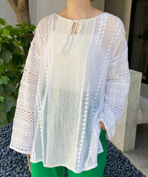 CIAOPANIC（チャオパニック）の「インディアネットレースブラウス（Tシャツ/カットソー・レディース・オレンジ/ブラック/オフホワイト・FREE）」の2枚目の写真