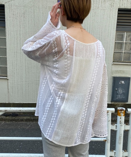 CIAOPANIC（チャオパニック）の「インディアネットレースブラウス（Tシャツ/カットソー・レディース・オレンジ/ブラック/オフホワイト・FREE）」の5枚目の写真