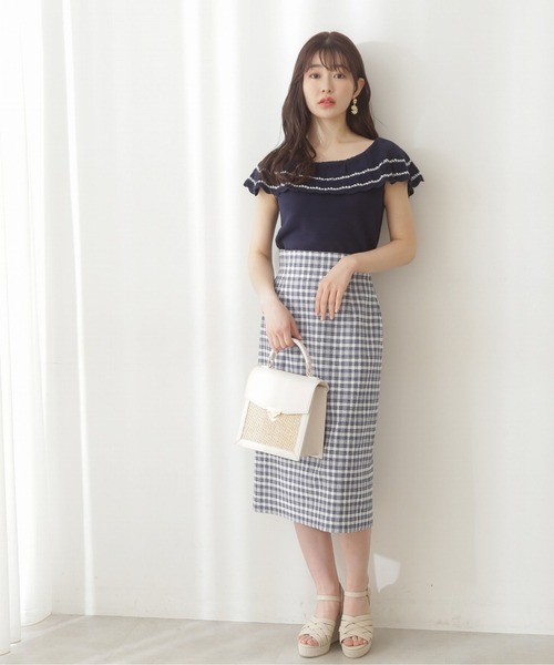 PROPORTION BODY DRESSING（プロポーションボディドレッシング）の「サマーチェックタイトスカート / 1212120409（スカート・レディース・ネイビー/ブラック・SMALL/X-SMALL/MEDIUM）」の4枚目の写真