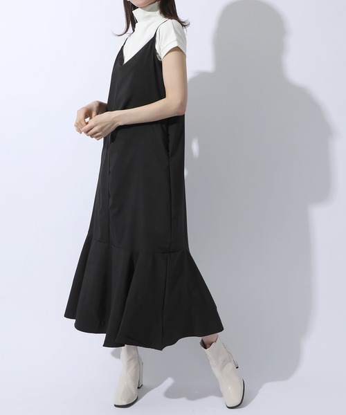 MAISON BREEZE（メゾンブリーズ）の「【MAISON BREEZE】レイヤードコーデで１年中使える♪マーメイドスカートキャミワンピース KNF（ワンピース・レディース・ブラック/ピンク/グリーン/ブルー・FREE）」の2枚目の写真