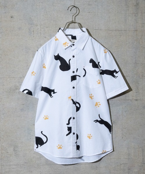 Candy Fantasy(キャンディーファンタジー)の「【a】オックス フレンチブル/ネコ柄半袖レギュラーシャツ(シャツ/ブラウス・メンズ・ホワイト/サックスブルー/ライトグリーン/ホワイト系その他・MEDIUM/LARGE)」の3枚目の写真