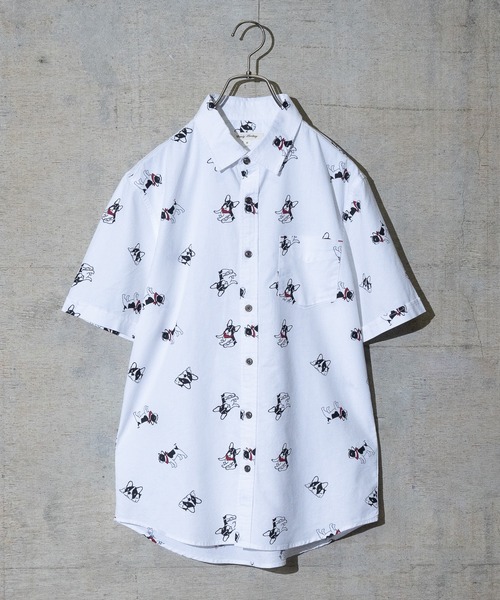 Candy Fantasy(キャンディーファンタジー)の「【a】オックス フレンチブル/ネコ柄半袖レギュラーシャツ(シャツ/ブラウス・メンズ・ホワイト/サックスブルー/ライトグリーン/ホワイト系その他・MEDIUM/LARGE)」の2枚目の写真