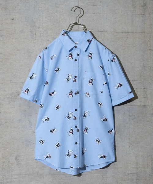 Candy Fantasy(キャンディーファンタジー)の「【a】オックス フレンチブル/ネコ柄半袖レギュラーシャツ(シャツ/ブラウス・メンズ・ホワイト/サックスブルー/ライトグリーン/ホワイト系その他・MEDIUM/LARGE)」の1枚目の写真