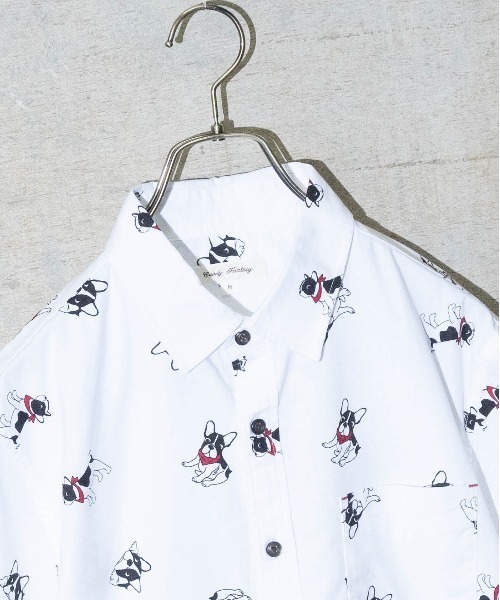 Candy Fantasy(キャンディーファンタジー)の「【a】オックス フレンチブル/ネコ柄半袖レギュラーシャツ(シャツ/ブラウス・メンズ・ホワイト/サックスブルー/ライトグリーン/ホワイト系その他・MEDIUM/LARGE)」の5枚目の写真