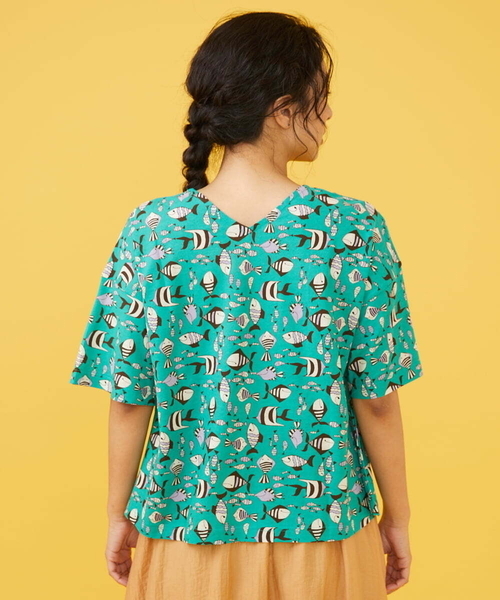 Jocomomola(ホコモモラ)の「Pescad ソーナノプリントカットソー(Tシャツ/カットソー・レディース・ネイビー/グリーン・40)」の4枚目の写真