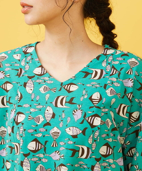 Jocomomola(ホコモモラ)の「Pescad ソーナノプリントカットソー(Tシャツ/カットソー・レディース・ネイビー/グリーン・40)」の5枚目の写真