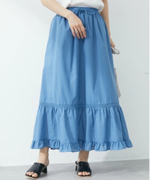 Green　Parks（グリーンパークス）の「コットンレースティアードスカート（スカート・レディース・オレンジ/ブルー/アイボリー・FREE）」の2枚目の写真